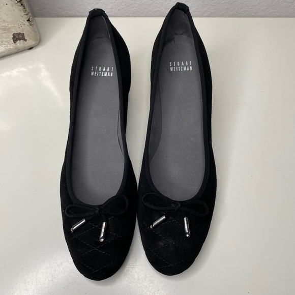 Stuart Weitzman Quilty Black Suede Quilted Bow Wedge Heels Luxury Shoes Size 11N - Picture 5 of 11